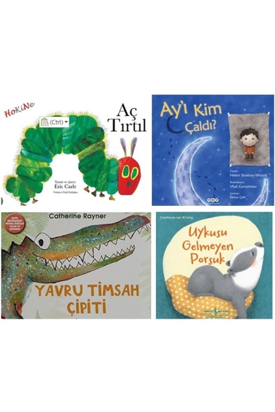 Çocuk Kitap Seti/ Aç Tırtıl-Ayı Kim Çaldı? -Yavru Timsah Çipiti-Uykusu Gelmeyen Porsuk / 4 Kitap Set ürün görseli 1