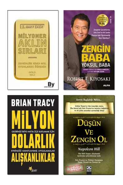 Milyoner Aklın Sırları + Zengin Baba Yoksul Baba + Milyon Dolarlık Alışkanlıklar +düşün Ve Zengin Ol ürün görseli 1