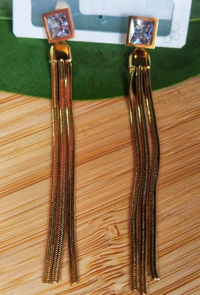 Monalisa Home Gold Renk Sallantılı  Figürlü Lüks Abiye Küpe ürün görseli 1
