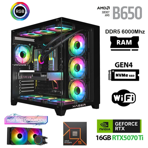 Xaser Velox x450 Ryzen 5 7600 32GB DDR5 Ram 1TB M.2 NVMe SSD 16GB RTX5070Ti Oyuncu Tavsiye Sistem ürün görseli 1