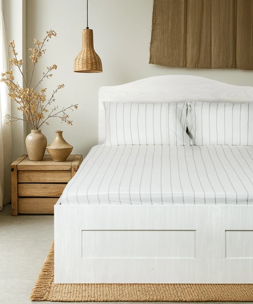 Cotton Collection Tek Kişilik Çizgili Çarşaf Seti Rayuna ürün görseli 1