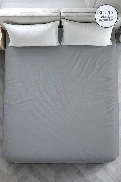 Cotton Collection Ranforce Çift Kişilik Fitted Düzboya Gri ürün görseli 1