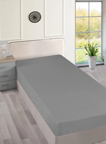 Cotton Collection Ranforce Çift Kişilik Çarşaf Düzboya Gri ürün görseli 1
