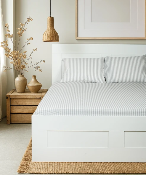 Cotton Collection Çift Kişilik Çizgili Çarşaf Seti Reveboheme ürün görseli 1