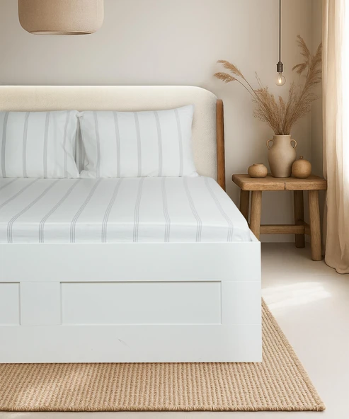 Cotton Collection Çift Kişilik Çizgili Çarşaf Seti Seroya ürün görseli 1