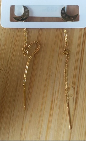 Monalisa Home Gold Renk Metalik Ay Figürlü Sallantılı Küpe ürün görseli 1