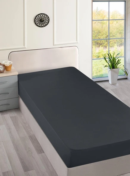 Cotton Collection Ranforce Çift Kişilik Çarşaf Düzboya Antrasit ürün görseli 1