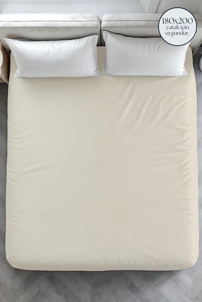 Cotton Collection Ranforce Çift Kişilik Fitted Krem 180x200 ürün görseli 1