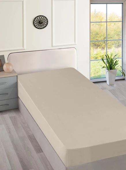 Cotton Collection Ranforce Çift Kişilik Çarşaf Düzboya Bej ürün görseli 1