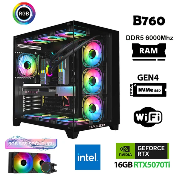 Xaser Velox X350 i7 12700KF 64GB DDR5 Ram 2TB M.2 NVMe SSD 16GB RTX5070Ti Oyuncu Tavsiye Sistem ürün görseli 1