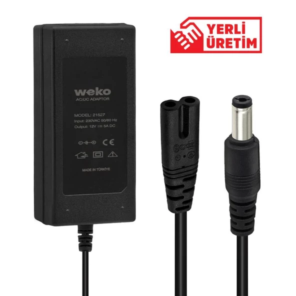 12 Volt - 5 Amper 5.5*2.5 Uçlu Yerli̇ Üreti̇m Plasti̇k Kasa Masaüstü Adaptör ürün görseli 1