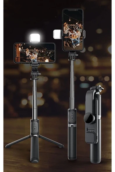 Led Işıklı Selfie Çubuğu Bluetooth Kumandalı Kablosuz Tripot Selfie Monopod Selfie Stick ürün görseli 1