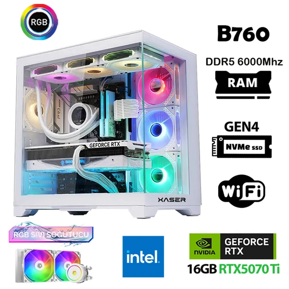 Xaser Velox X380 i7 14700f 32GB DDR5 Ram 1TB M.2 NVMe SSD 16GB RTX5070Ti Oyuncu Tavsiye Sistem ürün görseli 1