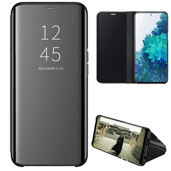 Samsung Galaxy S20 Uyumlu Aynalı Kapaklı Lüx Kılıf Siyah ürün görseli 1