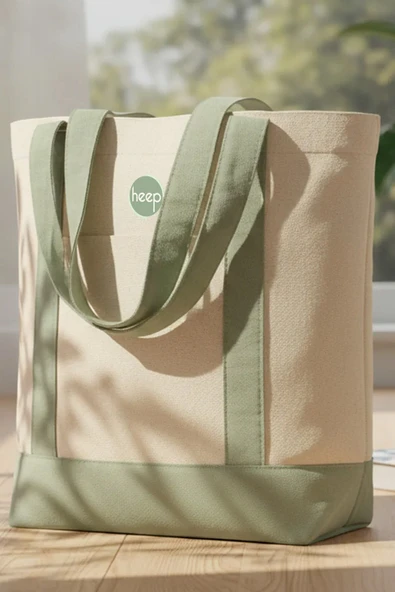 Heep Mint Yeşili Cepli Kanvas Tote Çanta ürün görseli 1