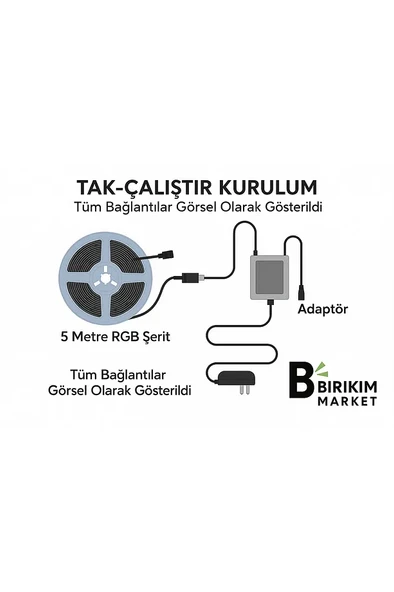 Rgb Şerit Led Set 5 Metre, Kumanda ,Adaptör - Resim 4