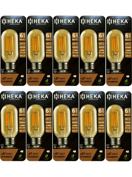(10 Adet) Heka 6W (48W) 2500K (Günışığı) E27 Duylu (Kalın Duy) Şeffaf Led Ampul ürün görseli 1