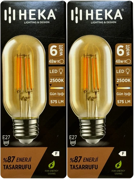 (2 Adet) Heka 6W (48W) 2500K (Günışığı) E27 Duylu (Kalın Duy) Şeffaf Led Ampul ürün görseli 1