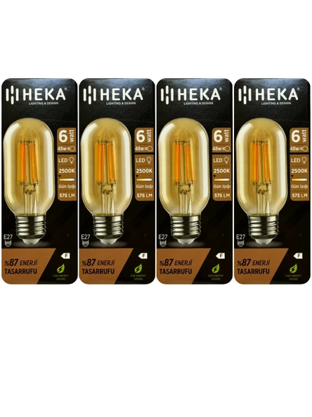 (4 Adet) Heka 6W (48W) 2500K (Günışığı) E27 Duylu (Kalın Duy) Şeffaf Led Ampul ürün görseli 1