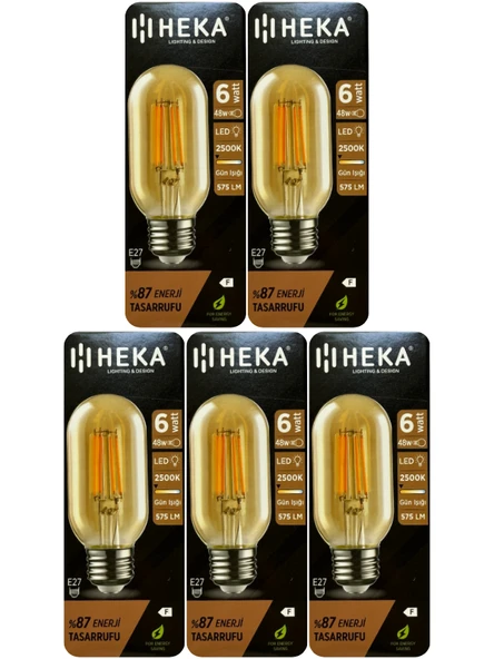 (5 Adet) Heka 6W (48W) 2500K (Günışığı) E27 Duylu (Kalın Duy) Şeffaf Led Ampul ürün görseli 1
