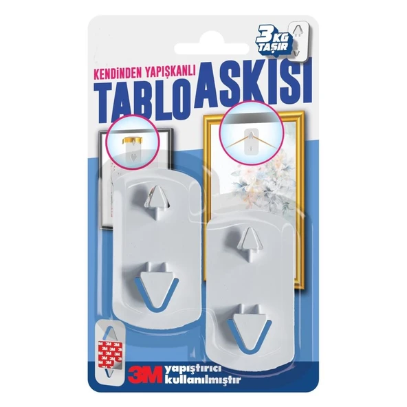 Kendinden Yapışkanlı Tablo Çerçeve Saat Askısı 2 adet 3 kg taşır ürün görseli 1