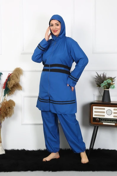 Moda Çizgi Büyük Beden Tesettür Mayo 7XL-8XL-9XL-10XL İndigo 55010 ürün görseli 1