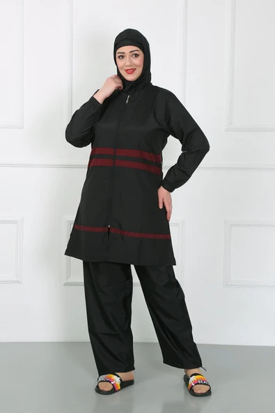 Moda Çizgi Büyük Beden Tesettür Mayo Siyah 44025 ürün görseli 1