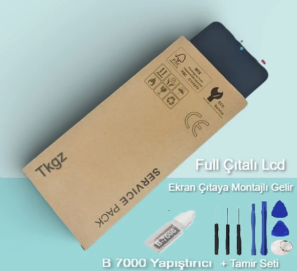 Tkgz - Xiaomi Redmi NOTE 8 PRO Uyumlu Lcd Ekran Dokunmatik SERVİCE PACK - FULL ÇITALI SİYAH + Montaj Seti ürün görseli 1