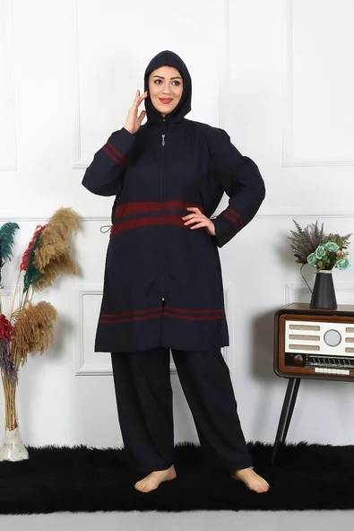 Moda Çizgi Büyük Beden Tesettür Mayo 7XL-8XL-9XL-10XL Lacivert 55010 ürün görseli 1