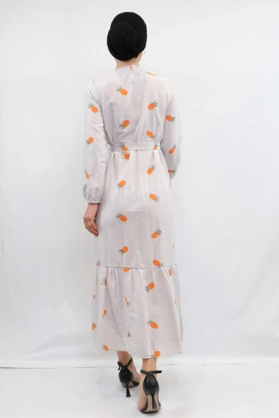 Moda Çizgi Desenli Elbise Turuncu - Resim 5
