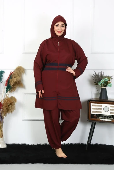 Moda Çizgi Büyük Beden Tesettür Mayo 7XL-8XL-9XL-10XL Bordo 55010 ürün görseli 1