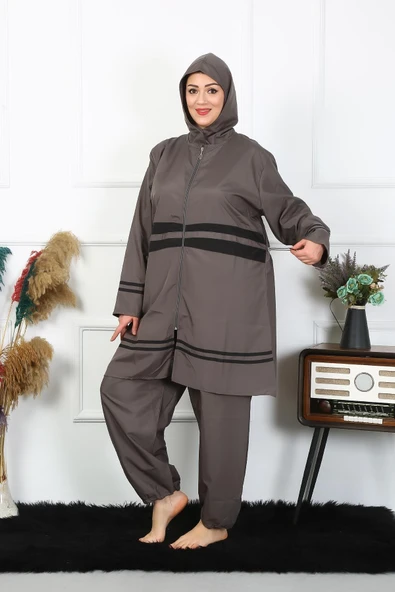 Moda Çizgi Büyük Beden Tesettür Mayo 7XL-8XL-9XL-10XL Füme 55010 ürün görseli 1