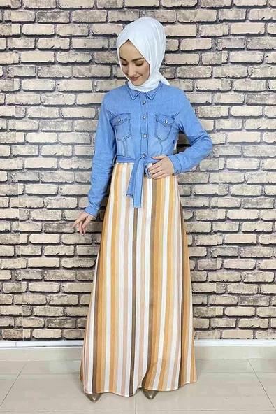 Moda Çizgi Tesettür Elbise ürün görseli 1