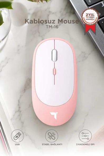 Mouse Çift Modlu Sessiz Kablosuz Fare TM16 Pembe ürün görseli 1