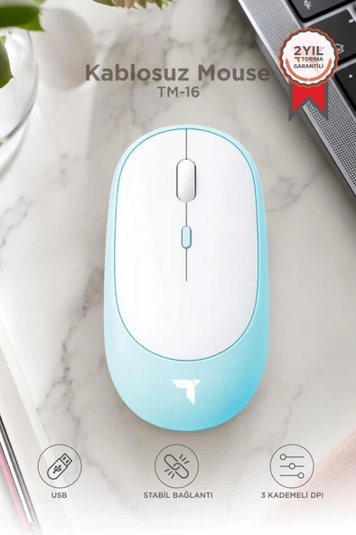 Mouse Çift Modlu Sessiz Kablosuz Fare TM16 Mavi ürün görseli 1