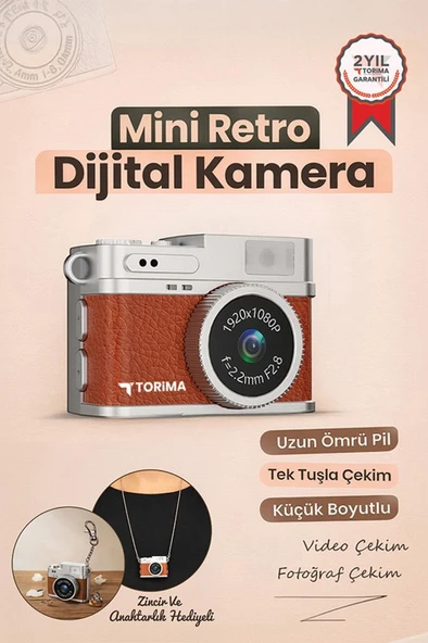 Mini Dijital Kamera Selfie Video Vlog Kamerası Mini Anahtarlık 1080P CMR35 Kahverengi ürün görseli 1