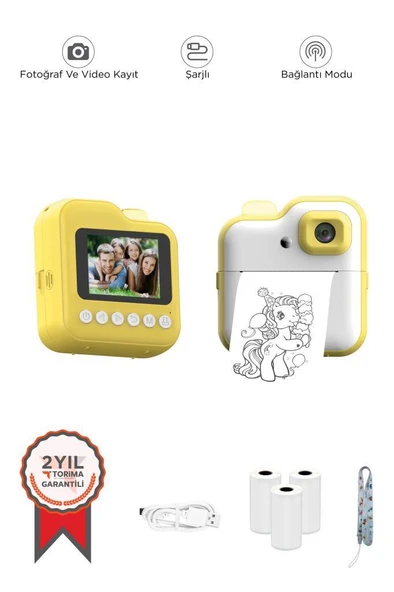 Dijital Fotoğraf Makineleri Çocuk Termal Resim Kağıt Baskılı Yazıcı Kamera Video Makinesi CMR15 Sarı ürün görseli 1
