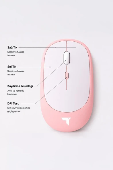Mouse Çift Modlu Sessiz Kablosuz Fare TM16 Mavi - Resim 5