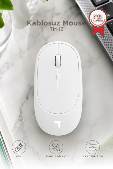 Mouse Çift Modlu Sessiz Kablosuz Fare TM16 Beyaz ürün görseli 1