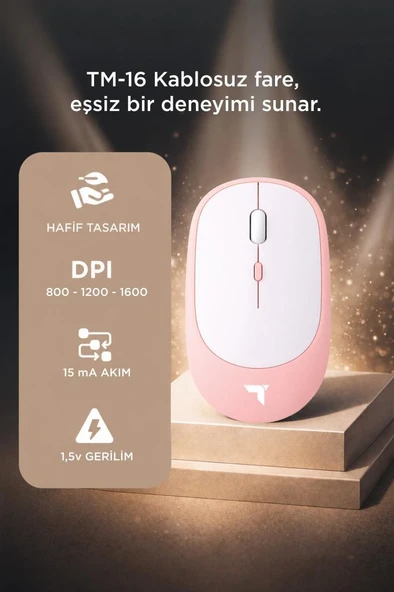 Mouse Çift Modlu Sessiz Kablosuz Fare TM16 Pembe - Resim 3