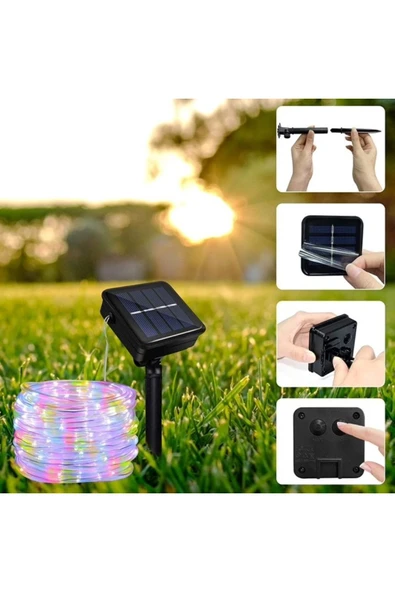 Solar Enerjili Bahçe Balkon Ev Süsleme Dekoratif 10 Metre 8 Animasyonlu Rgb Işık Hortum Led ürün görseli 1