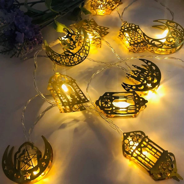 ENASHOP Ramazan Ayına Özel Karışık Figürlü Metal LED Işıklar  Süsleme Işığı Gün Işığı ürün görseli 1