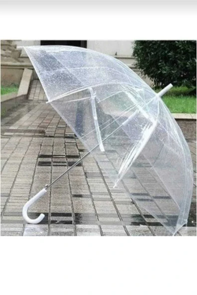MİNİKS STORE Baston Şemsiye Beyaz Şeffaf Rüzgarda Kırılmaz Reflektif Rahat Tutuşlu Unisex ürün görseli 1