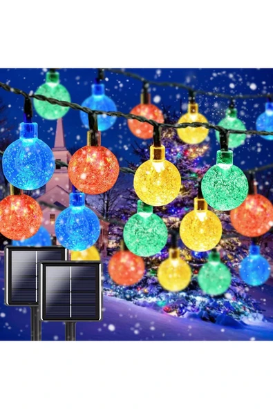 Solar Enerjili 7 Metre 50 Ledli 8 Animasyonlu Kristal Top Bahçe Balkon Teras Aydınlatma Dekor Işık ürün görseli 1