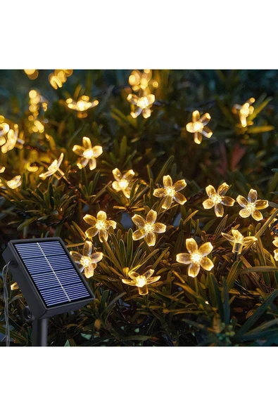 MENFRY Solar Enerjili 50 Led Papatya 5 Mt Siyah Kablo 8 Kademeli Bahçe Balkon Ağaç Aydınlatma Dekor Işık ürün görseli 1