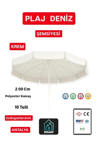 Çiçek Şemsiye Dogant Eğilebilir Branda Kumaş Krem Plaj Havuz Bahçe Balkon Şemsiyesi 2 Metre 10 Telli Dayanıklı ürün görseli 1