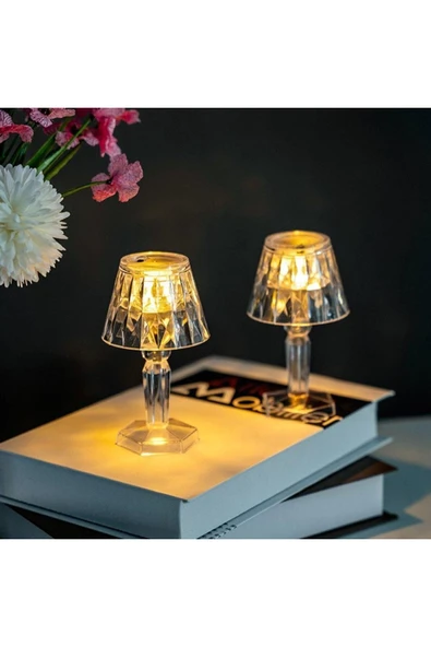 MENFRY Küçük Boy Kristal Elmas Led Masa Lambası Pilli Projeksiyon Abajur 12 Cm ürün görseli 1