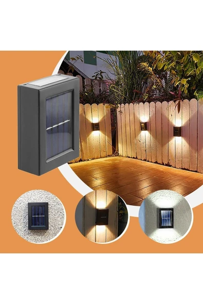 Solar Led Çift Taraflı Duvar Lambası Güneş Enerjili Aydınlatma Dekorasyon Aplik Işık 1'li ürün görseli 1