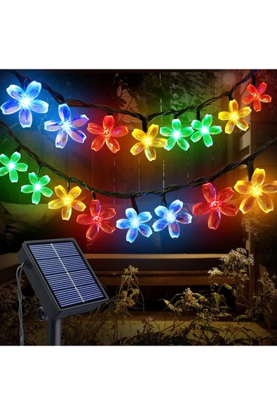 MENFRY Solar Enerjili 30 Led Papatya 3 Mt Siyah Kablo 8 Kademeli Bahçe Ağaç Teras Aydınlatma Dekor Işık ürün görseli 1