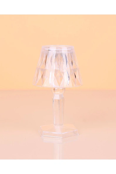 Horasan Ticaret Küçük Boy Kristal Elmas Led Masa Lambası Pilli Projeksiyon Mini Şeffaf Abajur 12 Cm ürün görseli 1